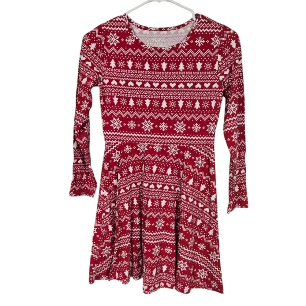 Children's Place Girls' Casual Long Sleeve Christmas Fair Isle Holiday Dress Red - Picture 8 of 9